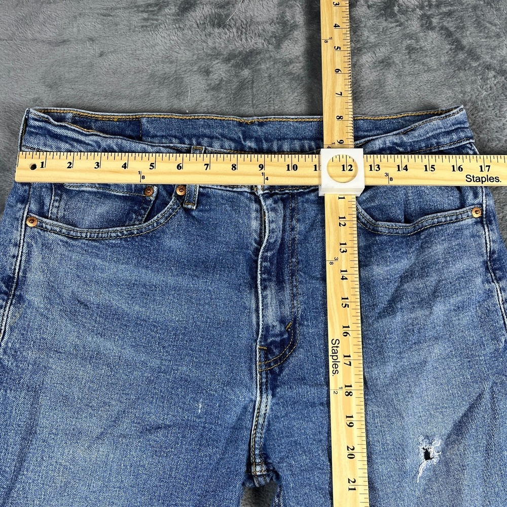 Levis 505 Regular Fit Jeans Mens 34x32 Blue Whiskered Denim Cotton Straight Leg - Picture 6 of 7